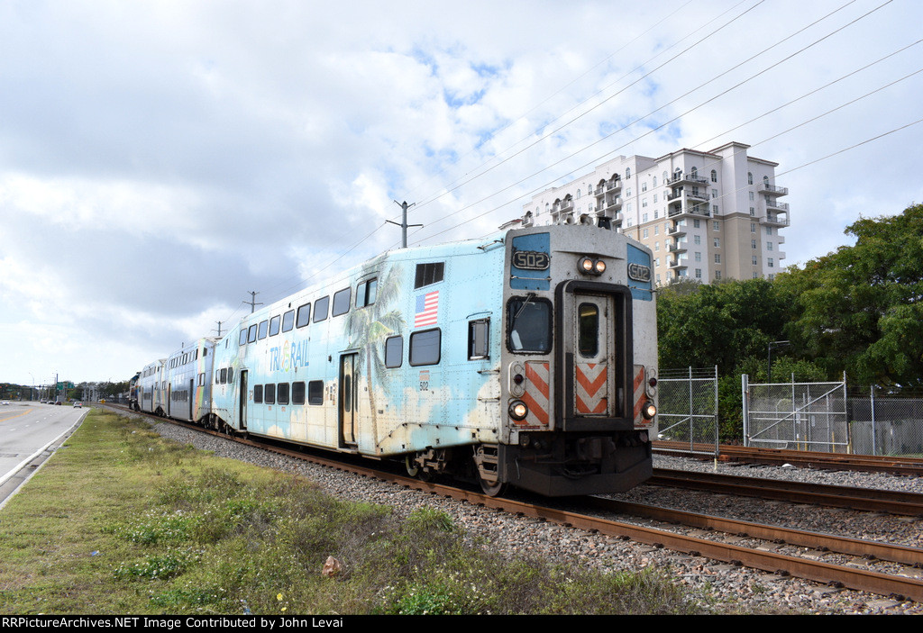 Northbound Tri-Rail Train approaching WPB Station with a Bombardier Set 